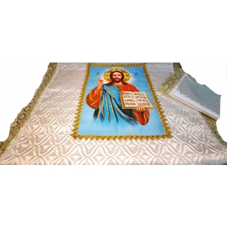 Ритуальный комплект (Иисус) стёг. с ликом (атлас)(покрывала+наволочка)